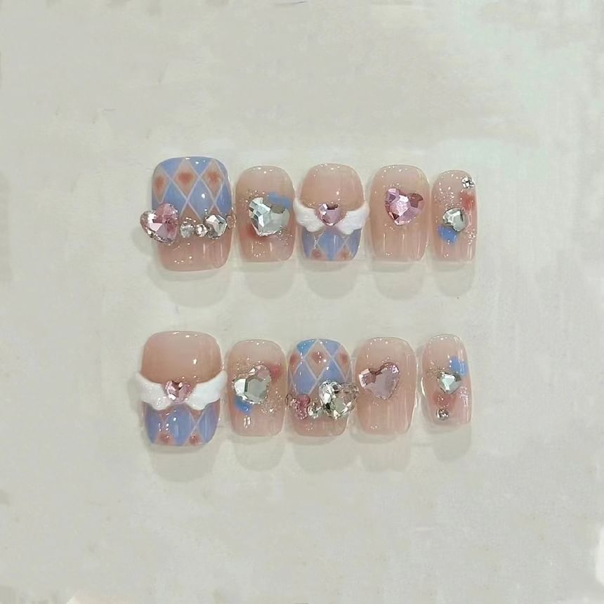 Heart Rhinestone Argyle Press On Nail SpreePicky