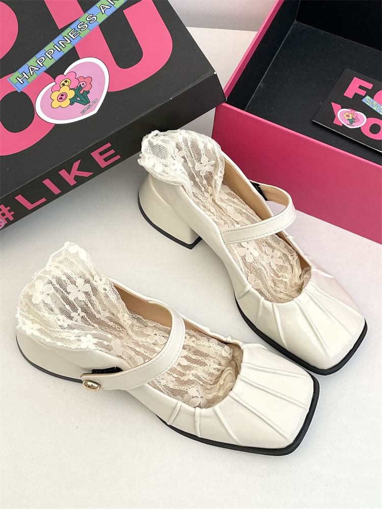 Block Heel Plain Mary Jane Shoes SpreePicky