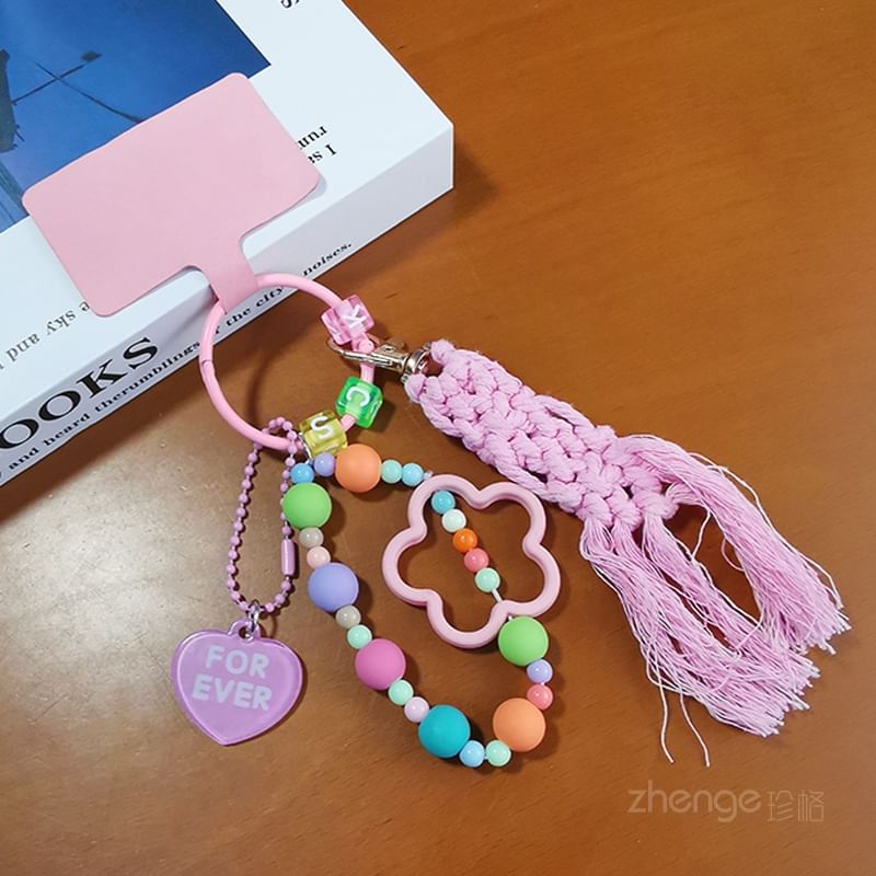 Floral Heart Tassel Phone Strap with Lanyard Pad SpreePicky