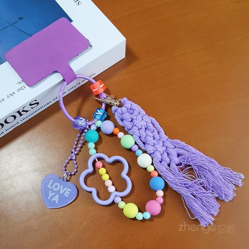 Floral Heart Tassel Phone Strap with Lanyard Pad SpreePicky