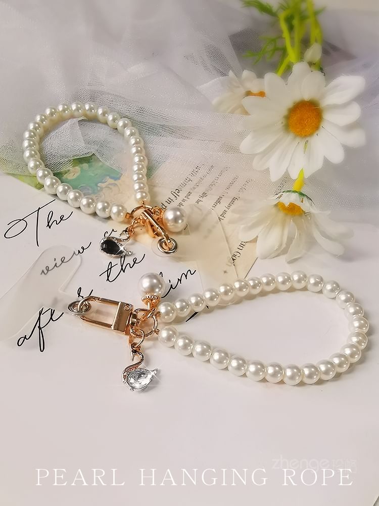 Faux Pearl Phone Strap with Lanyard Pad SpreePicky