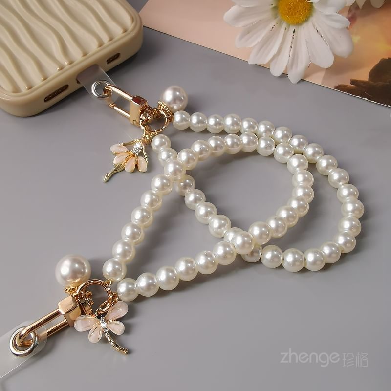 Faux Pearl Phone Strap with Lanyard Pad SpreePicky