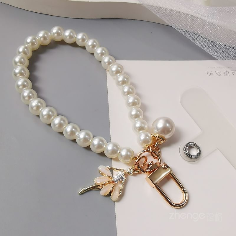 Faux Pearl Phone Strap with Lanyard Pad SpreePicky