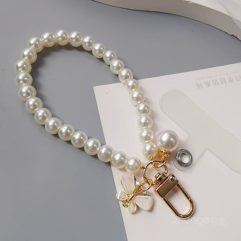 Faux Pearl Phone Strap with Lanyard Pad SpreePicky