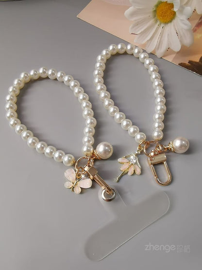 Faux Pearl Phone Strap with Lanyard Pad SpreePicky