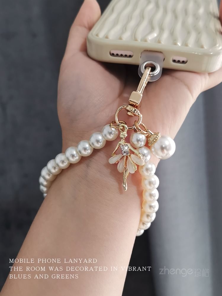 Faux Pearl Phone Strap with Lanyard Pad SpreePicky