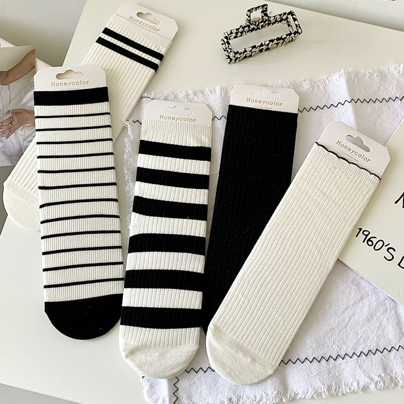 Striped Socks / Plain Socks / Contrast Trim Socks SpreePicky