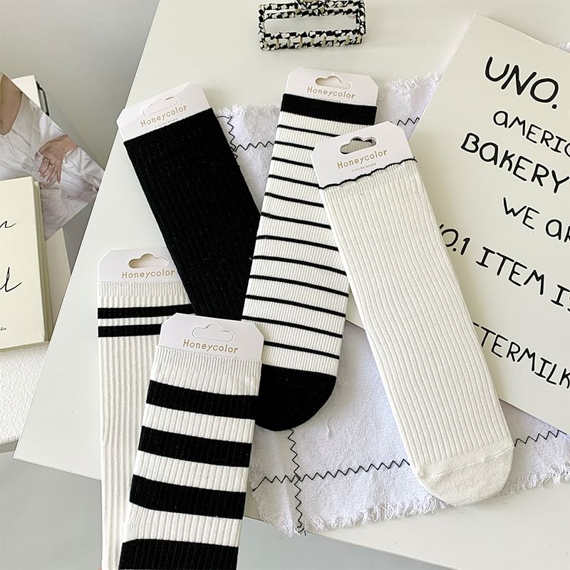 Striped Socks / Plain Socks / Contrast Trim Socks SpreePicky