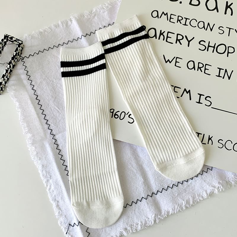 Striped Socks / Plain Socks / Contrast Trim Socks SpreePicky