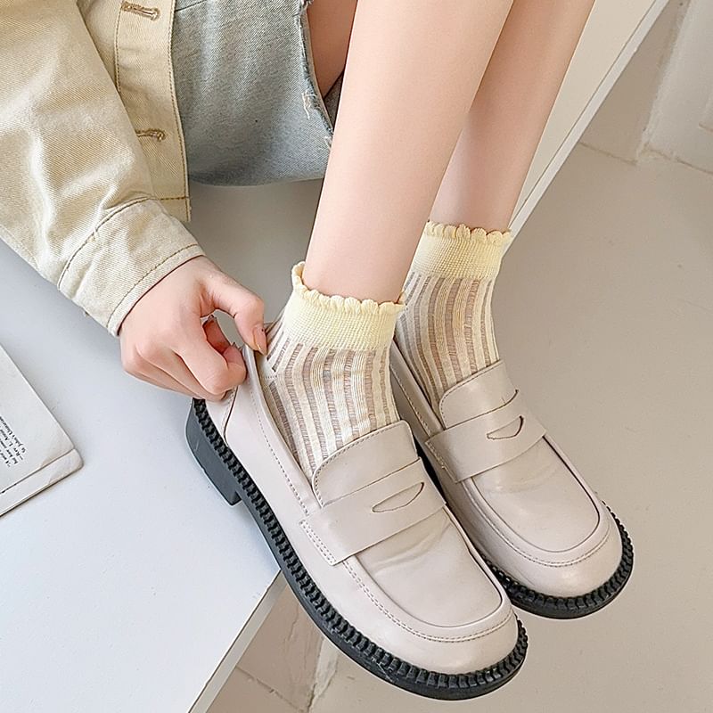 Plain Ribbed Sheer Ankle Socks SpreePicky