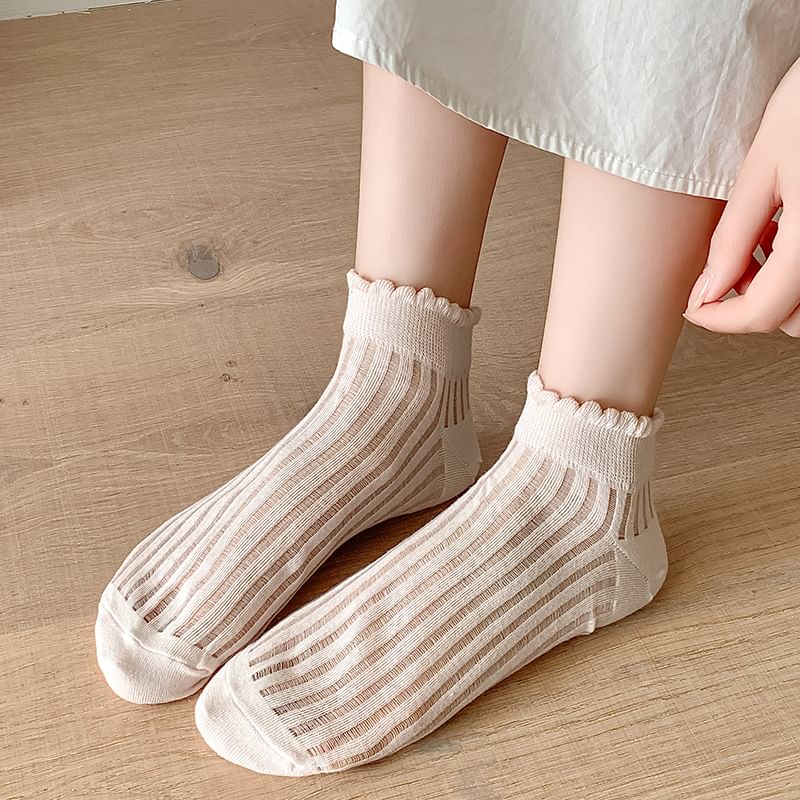 Plain Ribbed Sheer Ankle Socks SpreePicky