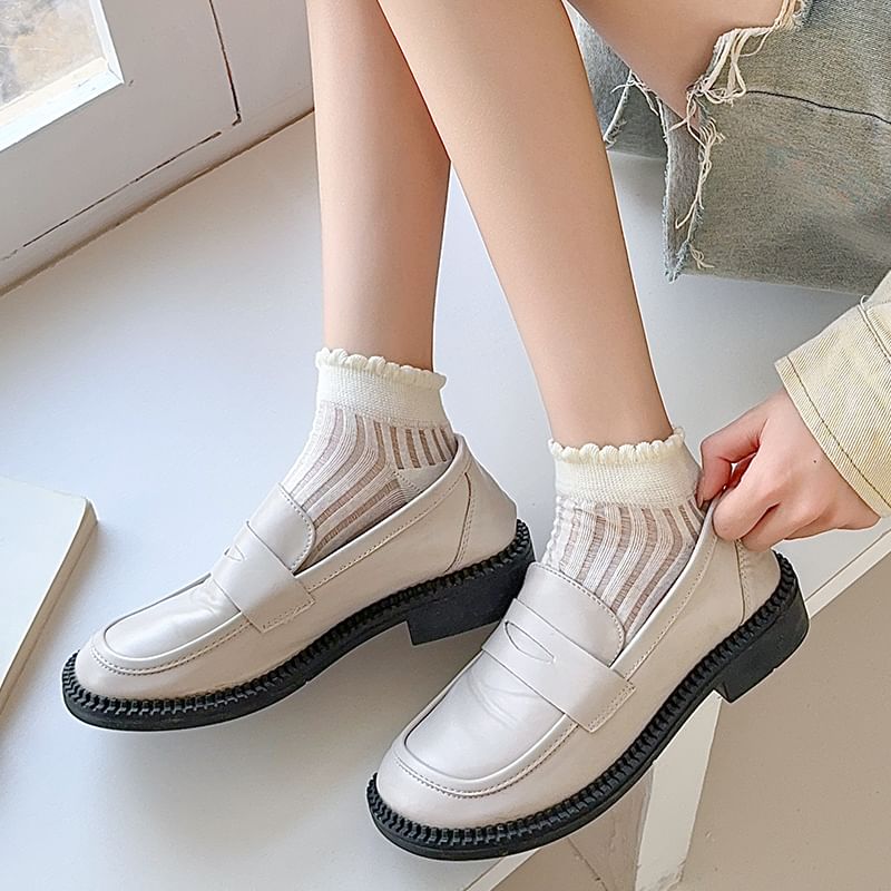 Plain Ribbed Sheer Ankle Socks SpreePicky