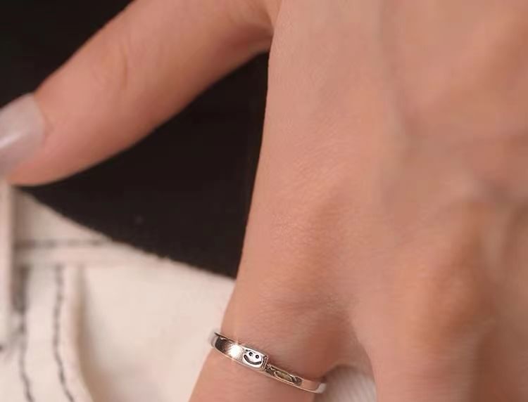 Smiley Face Sterling Silver Open Ring SpreePicky