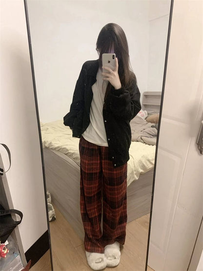 Mid Rise Plaid Wide Leg Pants SpreePicky