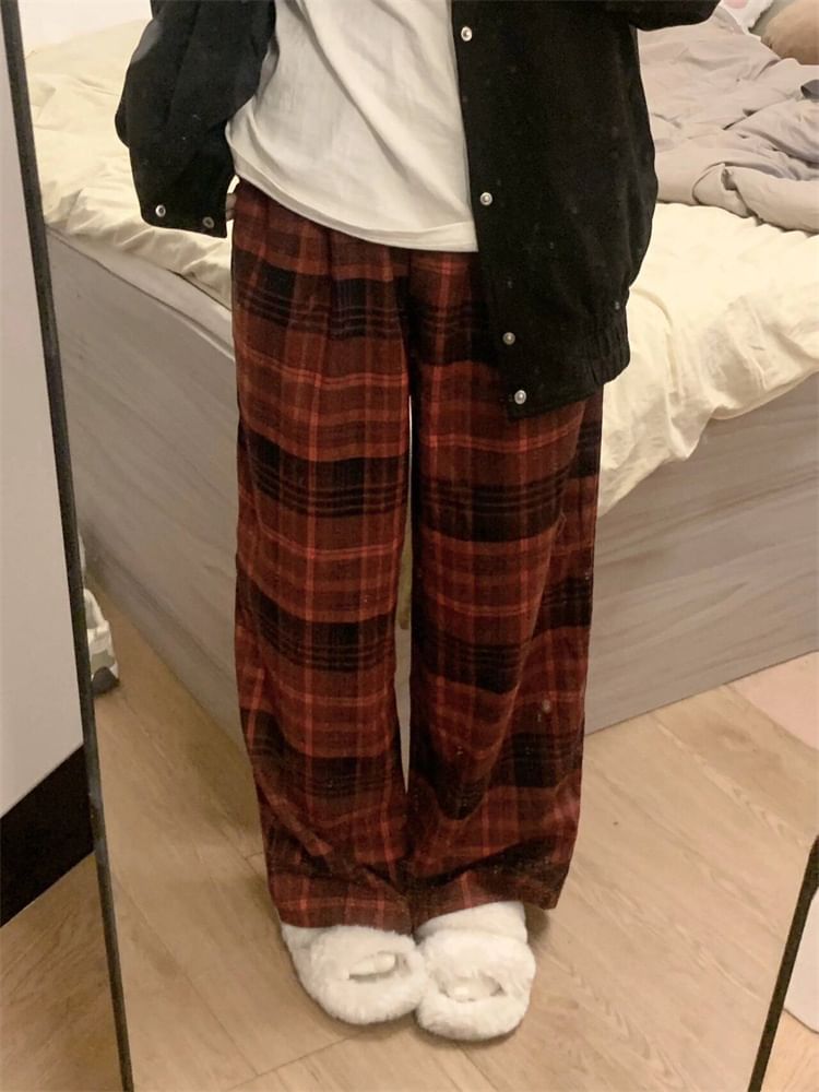 Mid Rise Plaid Wide Leg Pants SpreePicky