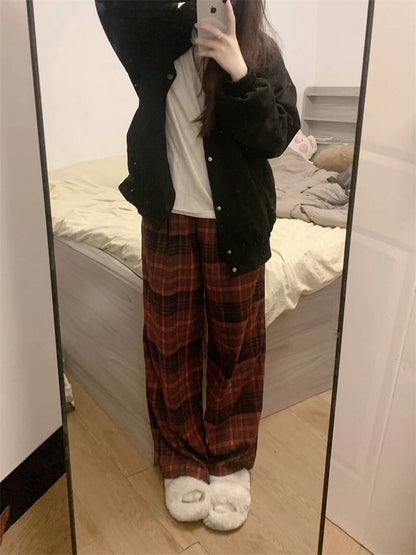 Mid Rise Plaid Wide Leg Pants SpreePicky