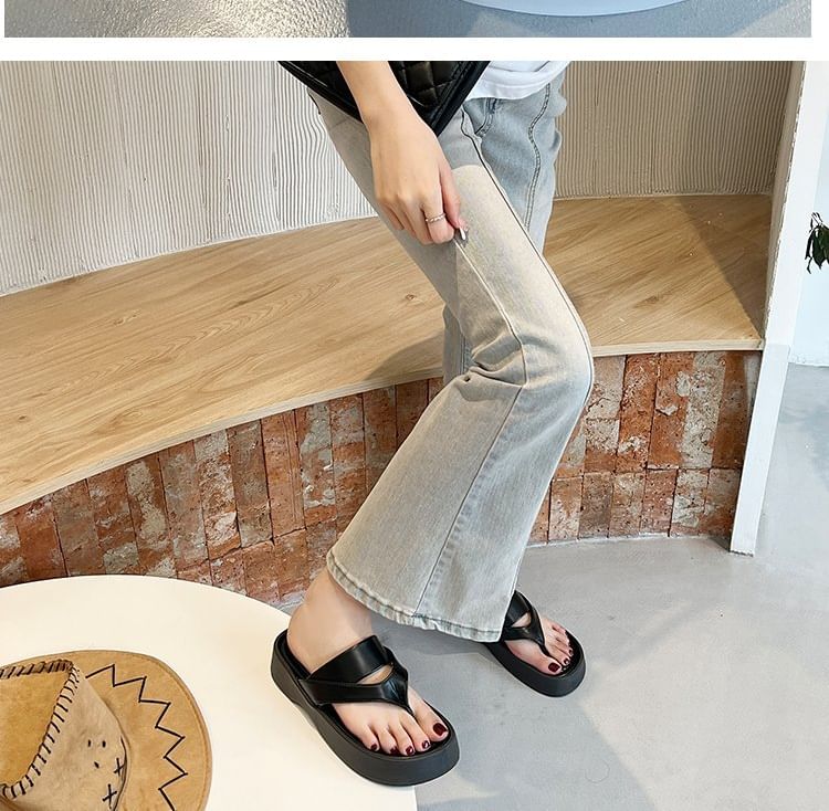 Faux Leather Platform Flip Flops SpreePicky