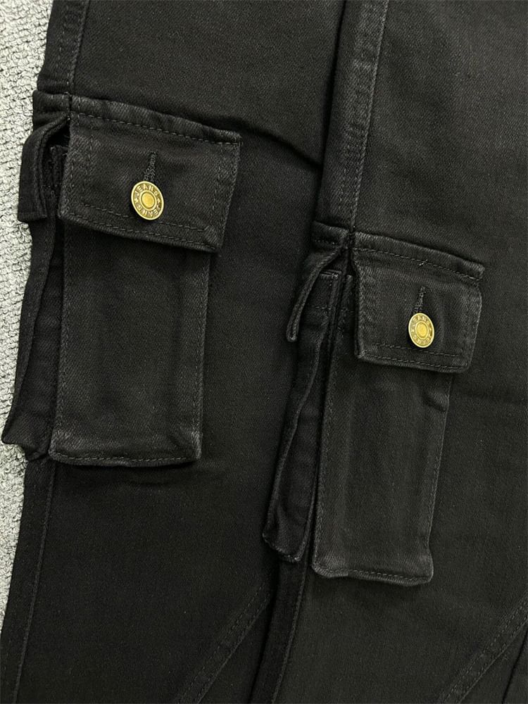 High Waist Pocket Detail Flared Jeans SpreePicky