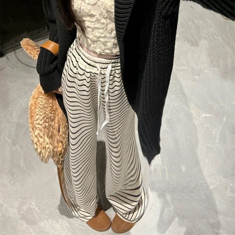 Drawstring Waist Striped Wide Leg Pants SpreePicky