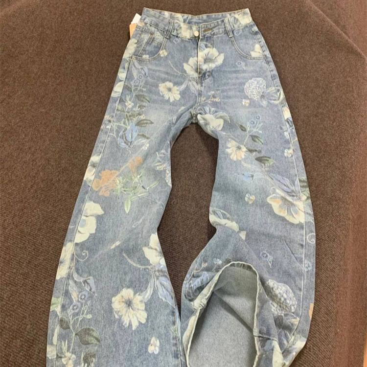 High Waist Floral Wide Leg Jeans SpreePicky