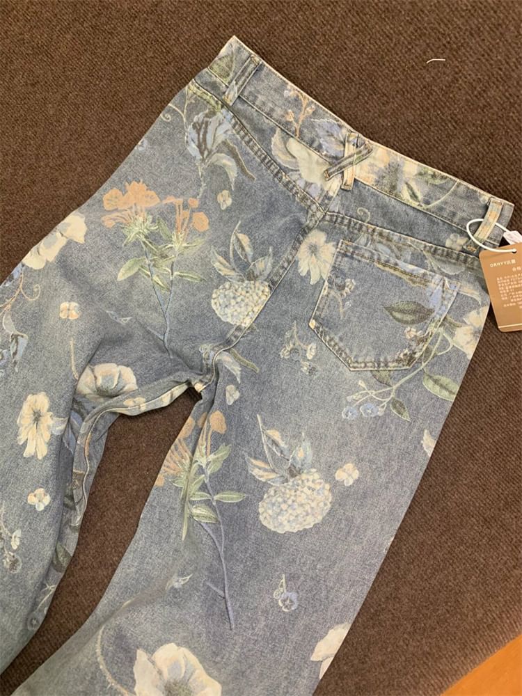 High Waist Floral Wide Leg Jeans SpreePicky