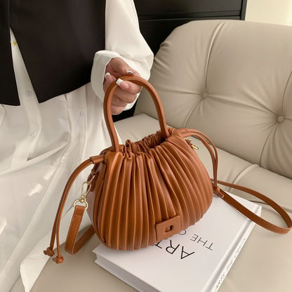 Ribbed Faux Leather Bucket Bag SpreePicky