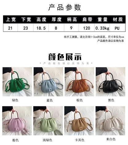 Ribbed Faux Leather Bucket Bag SpreePicky