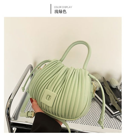 Ribbed Faux Leather Bucket Bag SpreePicky