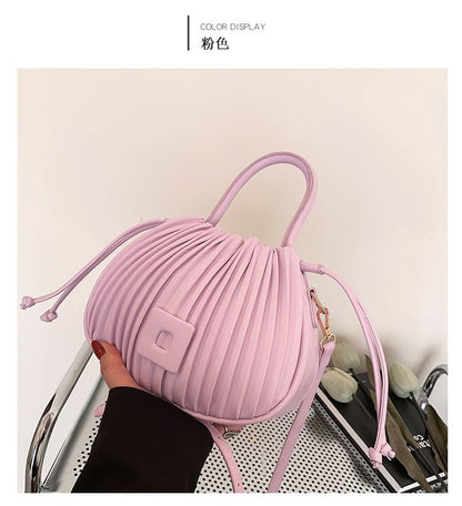 Ribbed Faux Leather Bucket Bag SpreePicky