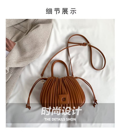 Ribbed Faux Leather Bucket Bag SpreePicky