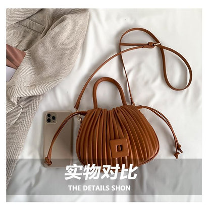 Ribbed Faux Leather Bucket Bag SpreePicky