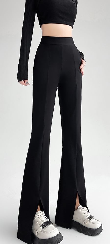 High Rise Sheath Plain Flare Dress Pants SpreePicky