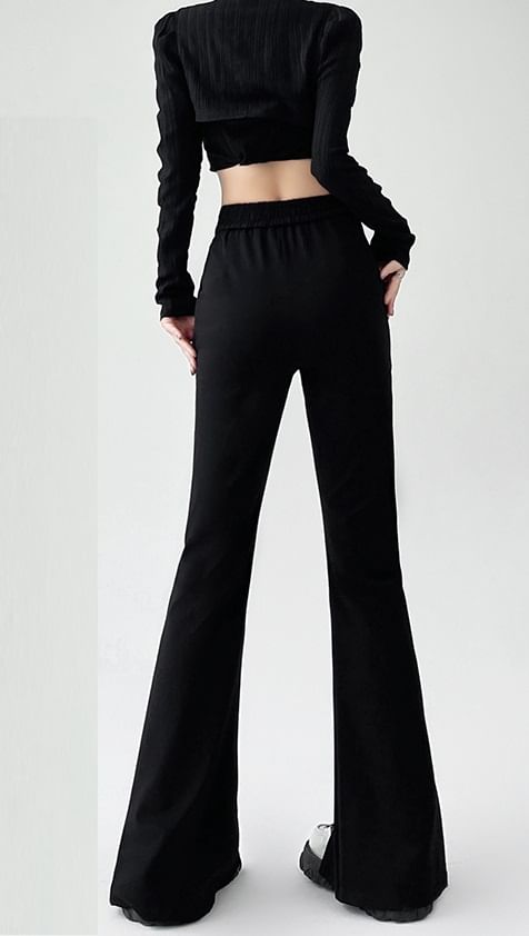 High Rise Sheath Plain Flare Dress Pants SpreePicky