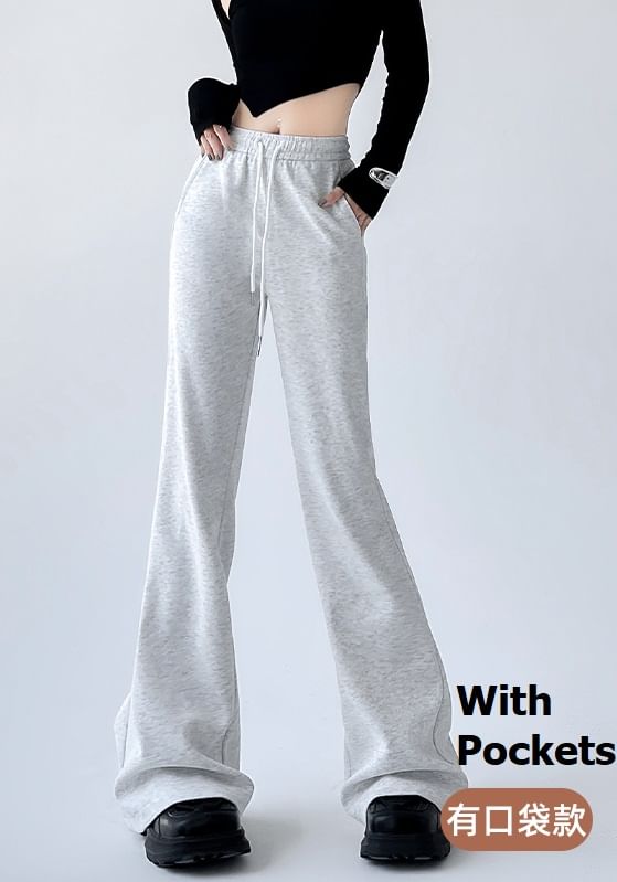 High Rise Plain Drawstring Flare Sweatpants SpreePicky