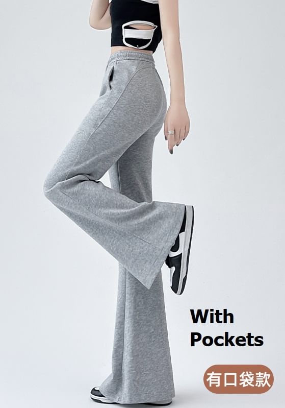 High Rise Plain Drawstring Flare Sweatpants SpreePicky