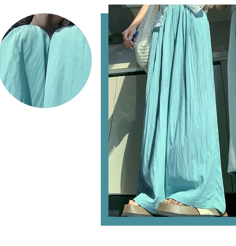 High Rise Plain Elastic Waist Wide Leg Pants SpreePicky