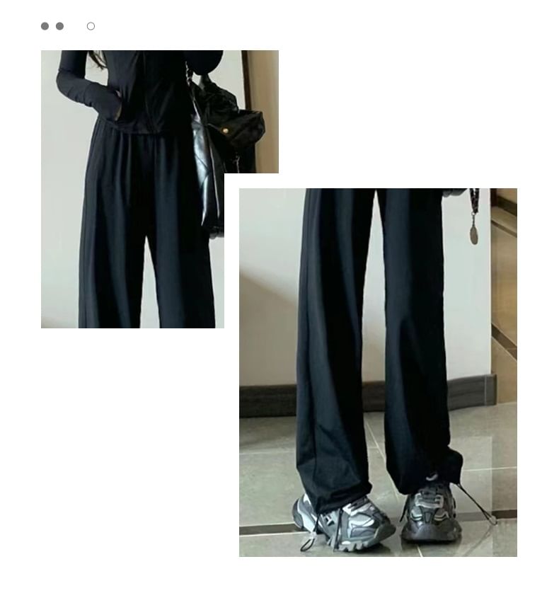 High Rise Plain Drawstring Gather Cuff Wide Leg Sweatpants SpreePicky