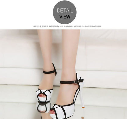 Ankle Strap Peep Toe Two Tone Stiletto Heel Sandals SpreePicky