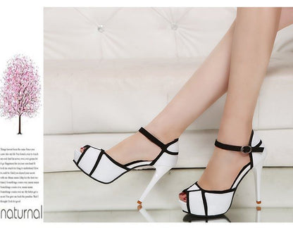 Ankle Strap Peep Toe Two Tone Stiletto Heel Sandals SpreePicky