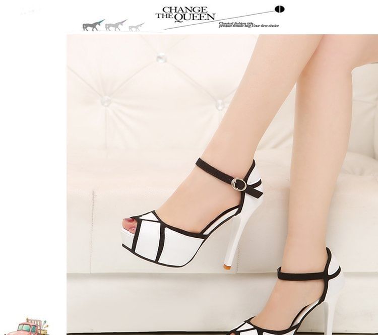 Ankle Strap Peep Toe Two Tone Stiletto Heel Sandals SpreePicky