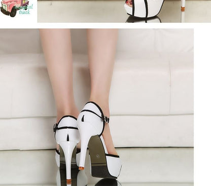 Ankle Strap Peep Toe Two Tone Stiletto Heel Sandals SpreePicky