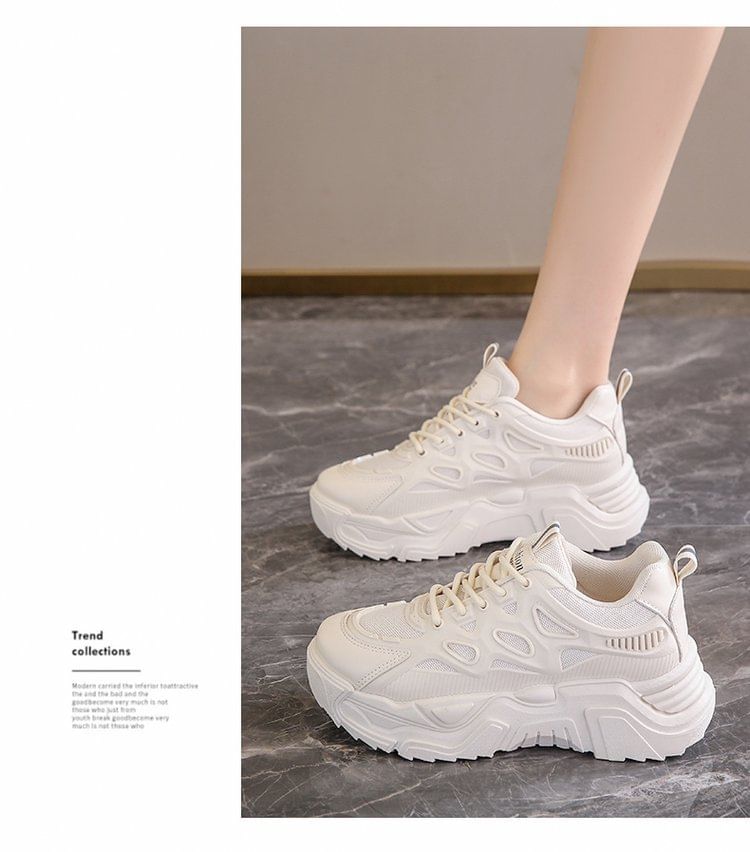 Mesh Panel Lace-Up Platform Sneakers SpreePicky