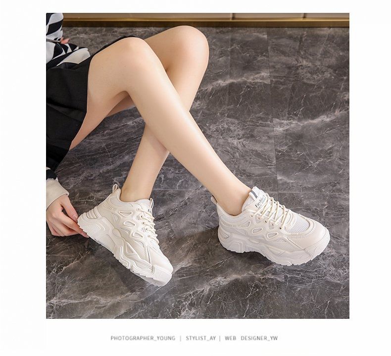 Mesh Panel Lace-Up Platform Sneakers SpreePicky