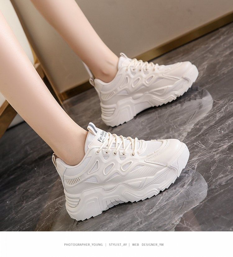 Mesh Panel Lace-Up Platform Sneakers SpreePicky