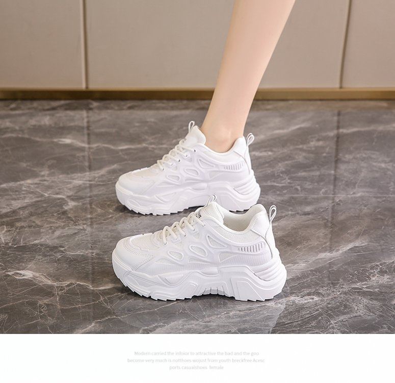 Mesh Panel Lace-Up Platform Sneakers SpreePicky