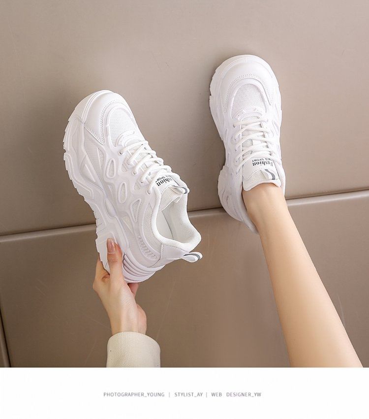 Mesh Panel Lace-Up Platform Sneakers SpreePicky