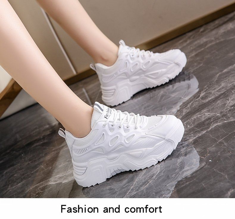 Mesh Panel Lace-Up Platform Sneakers SpreePicky