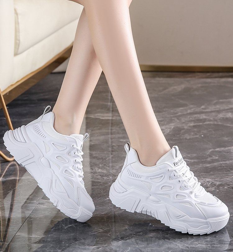 Mesh Panel Lace-Up Platform Sneakers SpreePicky