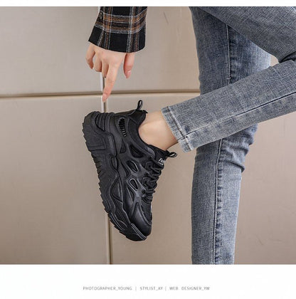 Mesh Panel Lace-Up Platform Sneakers SpreePicky