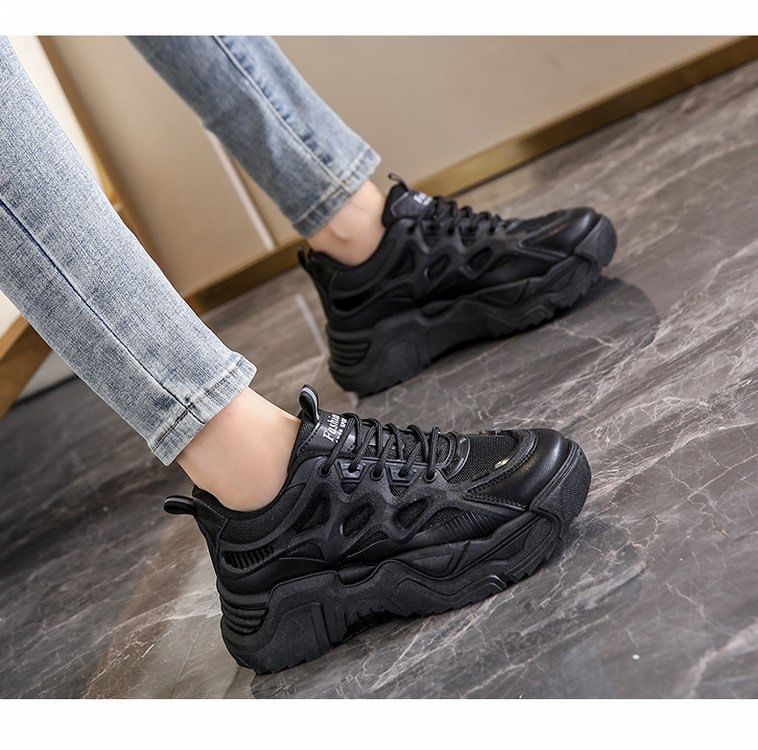 Mesh Panel Lace-Up Platform Sneakers SpreePicky